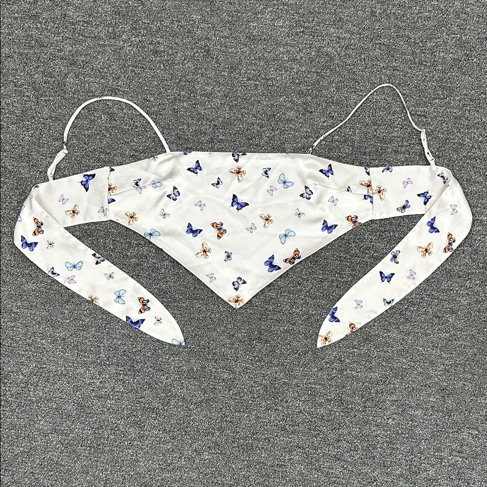 Nearly new Forever 21 Butterfly Print White Bandana Top ADJUSTABLE